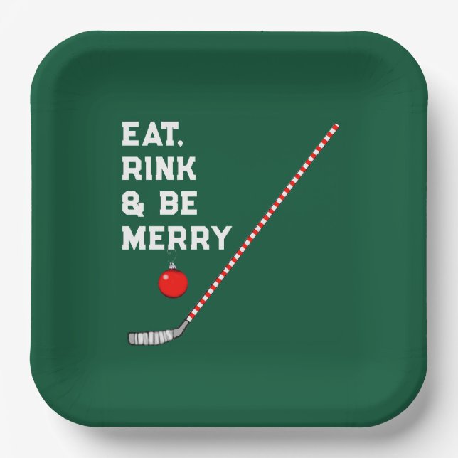 Hockey Christmas Holiday Party Paper Plates (Front)