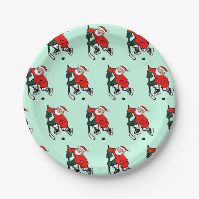 Hockey Christmas Holiday Party Paper Plates (Front)