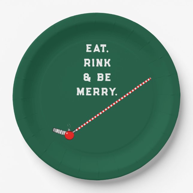 Hockey Christmas Holiday Party Paper Plates (Front)