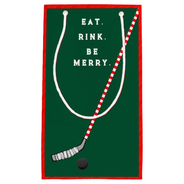 Hockey Christmas Holiday Small Gift Bag (Front)