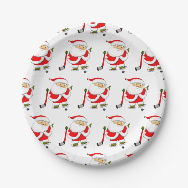 Hockey Christmas Paper Plates (Front)