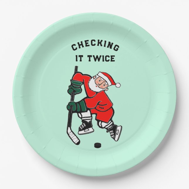 Hockey Christmas Party Paper Plates (Front)