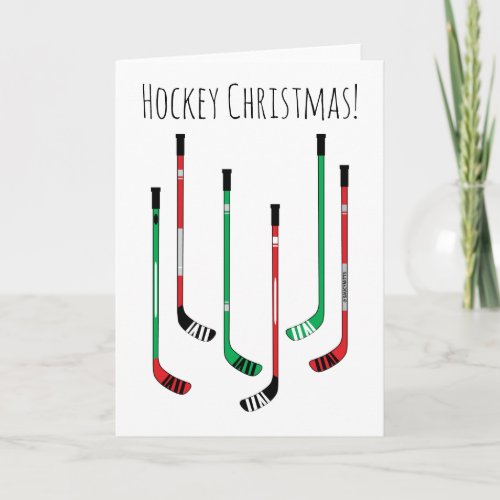 Hockey Christmas Red and Green Hockey Sticks Holiday Card