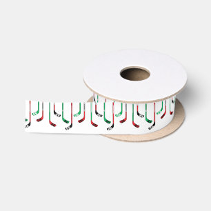 Hockey Christmas Red & Green Hockey Sticks Satin Ribbon