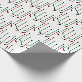 Hockey Christmas Red & Green Hockey Sticks Wrapping Paper