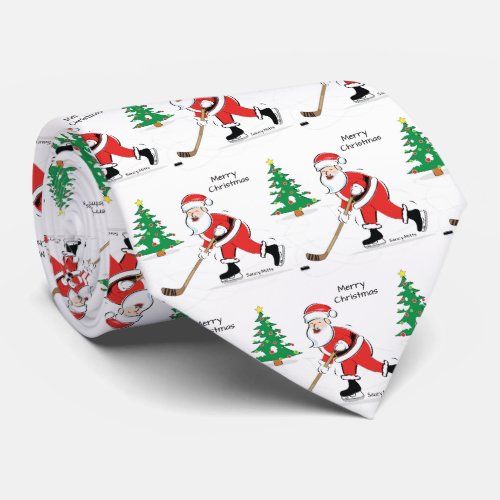 Hockey Christmas Santa Neck Tie