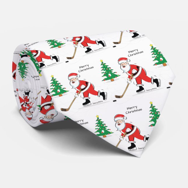 Hockey Christmas Santa Neck Tie (Rolled)
