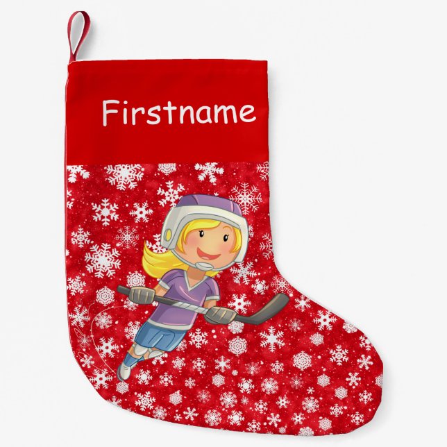 Hockey Christmas stocking - Girl player in snow (Front)