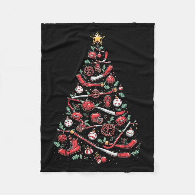 Hockey Christmas Tree  Fleece Blanket (Front)
