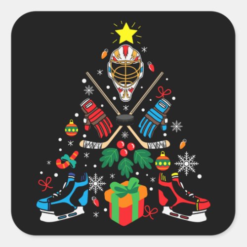 Hockey Christmas Tree Gift Hockey Lovers Hobbies Square Sticker