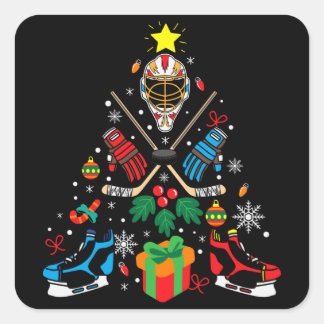 Hockey Christmas Tree Gift, Hockey Lovers Hobbies Square Sticker