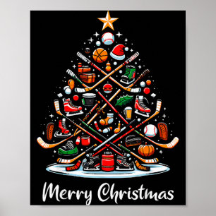 Hockey Christmas Tree Lights Funny Hockey Player X Poster