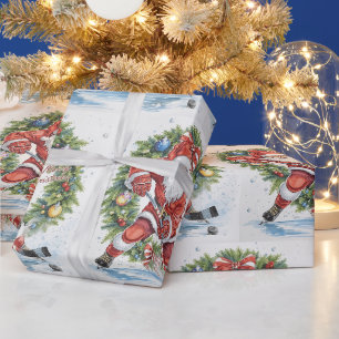 Hockey Christmas with Santa Claus Wrapping Paper