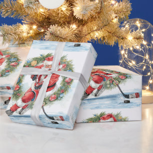  Hockey Christmas with Santa Claus Wrapping Paper