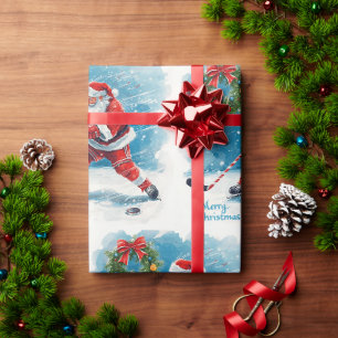  Hockey Christmas with Santa Claus Wrapping Paper
