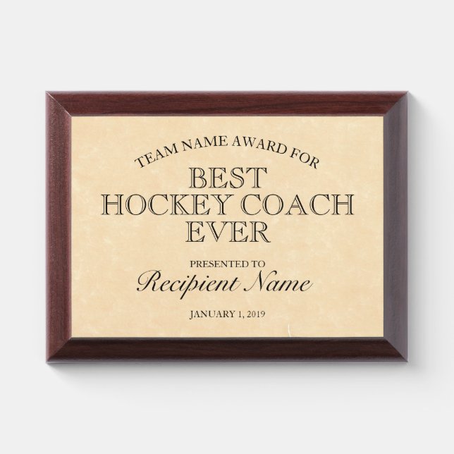 Hockey Coach Certificate Award Plaque (Horizontal)