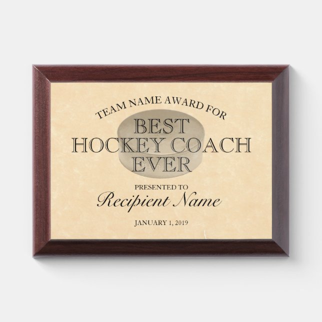 Hockey Coach Certificate Award Plaque (Horizontal)