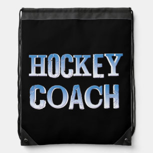 Hockey Coach Rough Blue Text Drawstring Bag