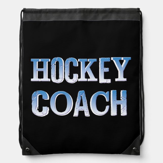 Hockey Coach Rough Blue Text Drawstring Bag (Front)