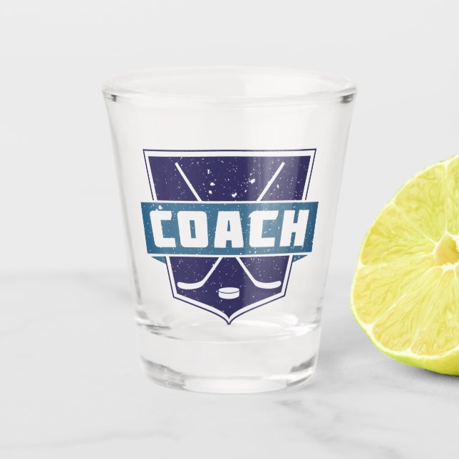 Hockey Coach, Shield, Blue,   Shot Glass (Front)