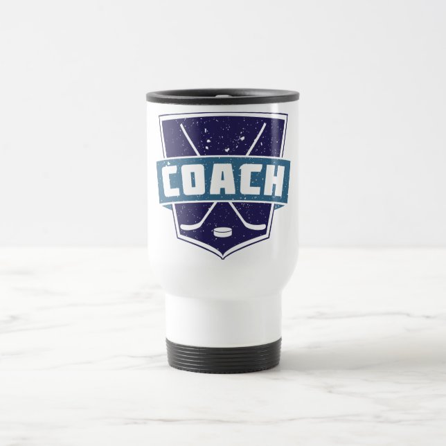Hockey Coach Shield Design Travel Mug (Center)