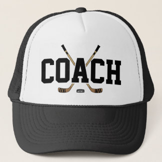Hockey Coach Sticks and Puck Trucker Hat