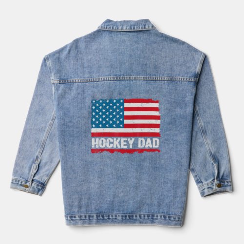 Hockey Dad America Us Flag Patriot Vintage  Denim Jacket
