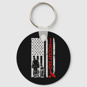 Hockey Dad American Flag Father's Day Gift for Hoc Keychain