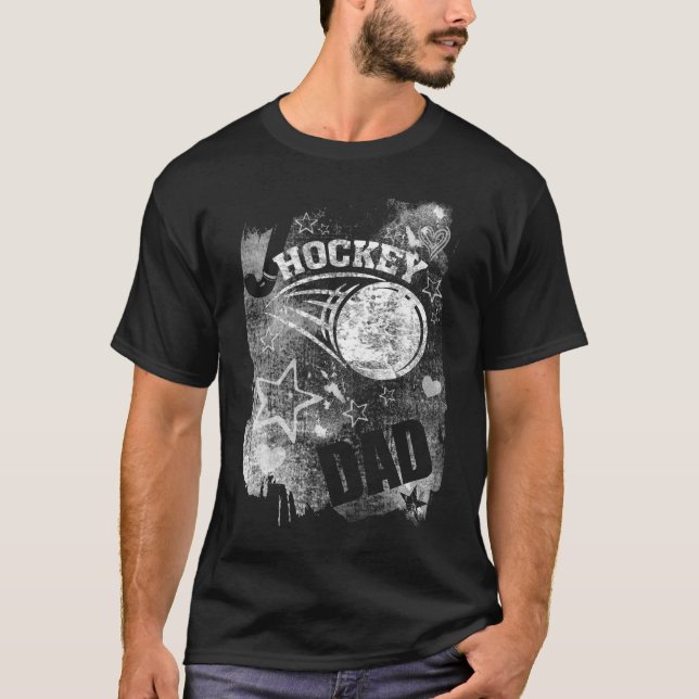 Hockey Dad, Black Grunge Field Hockey T-Shirt (Front)