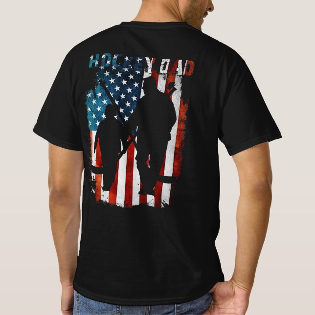 Hockey Dad Father's Day USA Flag T-Shirt (Back)