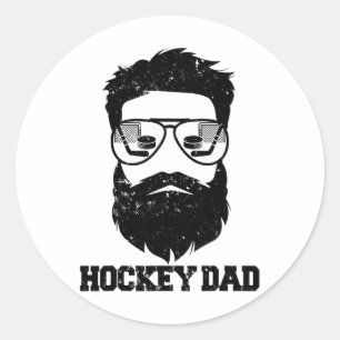 Hockey Dad Funny Messy Hair Beard Hockey Dad  Classic Round Sticker