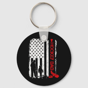 Hockey Dad Gift Hockey American Flag  Keychain