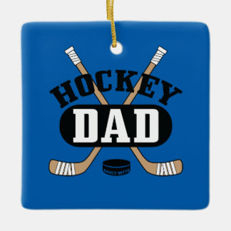 Hockey Dad Hockey Sticks and Puck Blue Ceramic Ornament