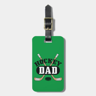 Hockey Dad Hockey Sticks and Puck Green Luggage Tag