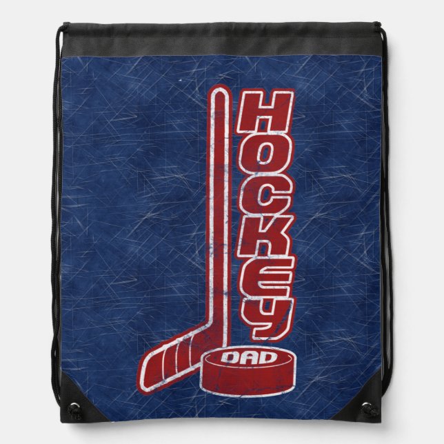 Hockey Dad Stick and Puck Drawstring Backpack (Front)
