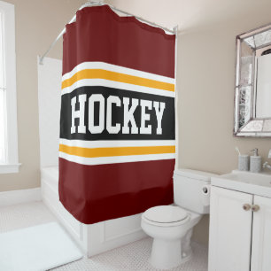 HOCKEY Deep Red Black Orange Racing Stripes Shower Curtain