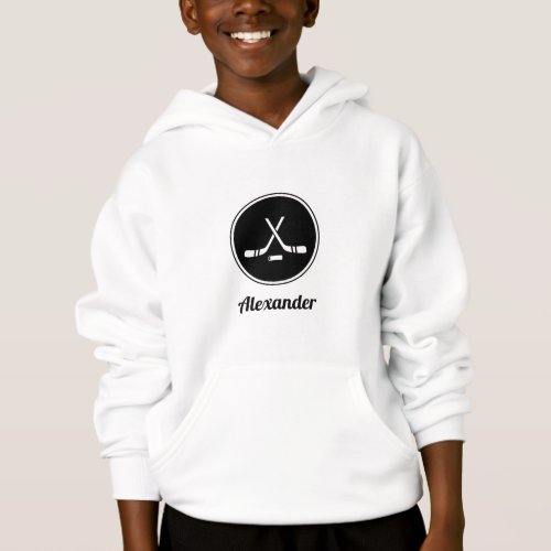 Hockey Design Black  White Classy Boys Name Sport Hoodie