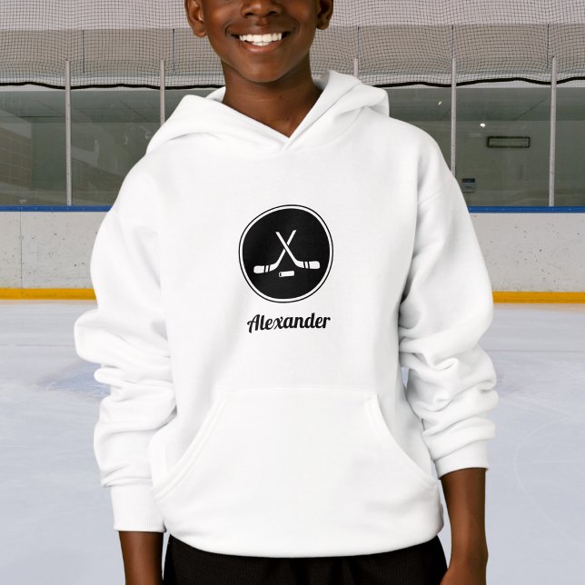 Hockey Design Black & White Classy Boys Name Sport Hoodie (Creator Uploaded)