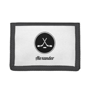 Hockey Design Black & White Classy Boys Name Sport Tri-fold Wallet
