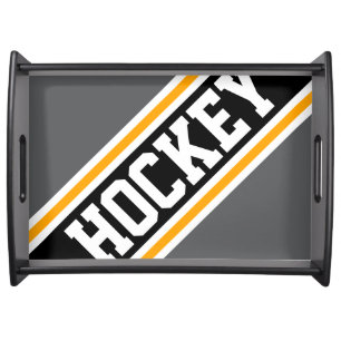 HOCKEY Diagonal Gray Black Orange Racing Stripes Serving Tray