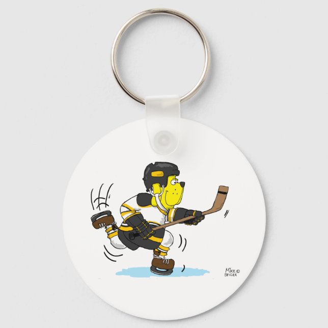HOCKEY DOG BLACK AND GOLD KEYCHAIN (Front)