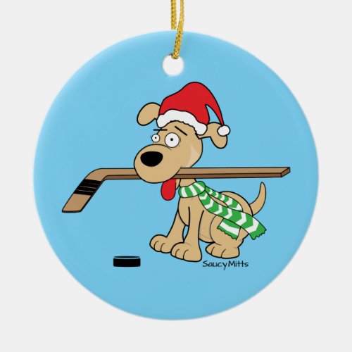Hockey Dog Christmas Decor Ceramic Ornament
