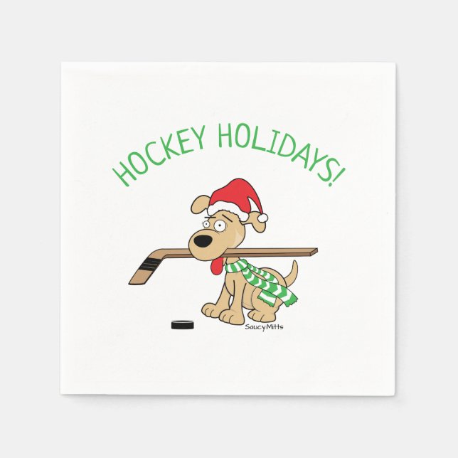 Hockey Dog Christmas Napkins (Front)