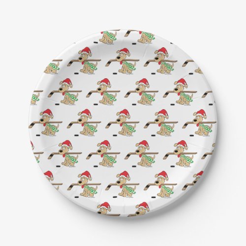 Hockey Dog Christmas Paper Plates