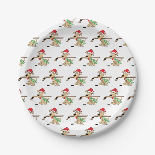 Hockey Dog Christmas Paper Plates (Front)