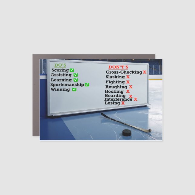Hockey Do's and Don'ts Whiteboard Car Magnet (Front)