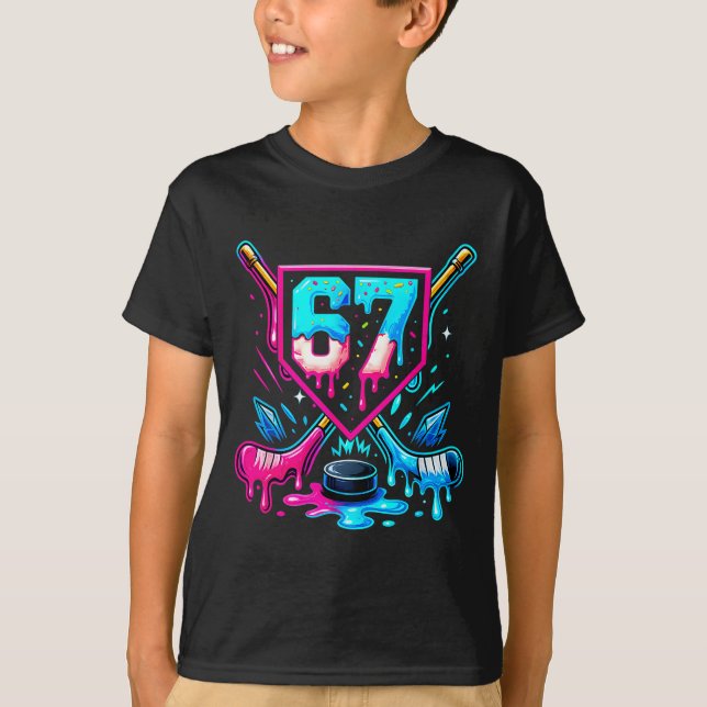 Hockey Drip 6 7 Number 67 Six Seven Meme Men Boys  T-Shirt (Front)