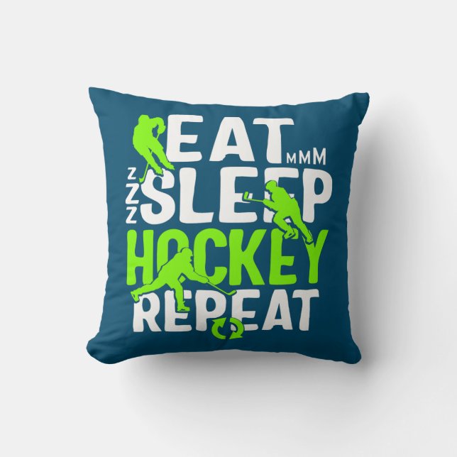 Hockey Eat Sleep Hockey Repeat Coach Hockey Mom Throw Pillow (Front)