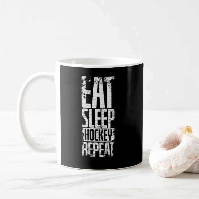 Hockey "Eat Sleep Hockey Repeat" Coffee Mug (With Donut)