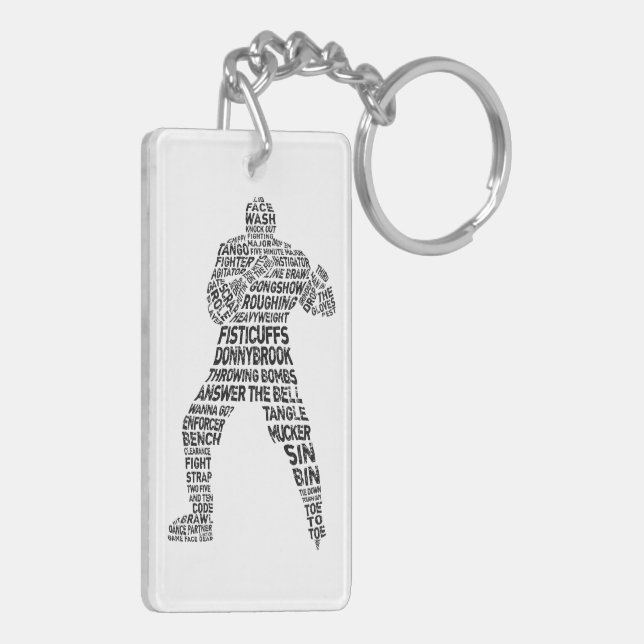 Hockey Enforcer Word Art Keychain (Back Left)